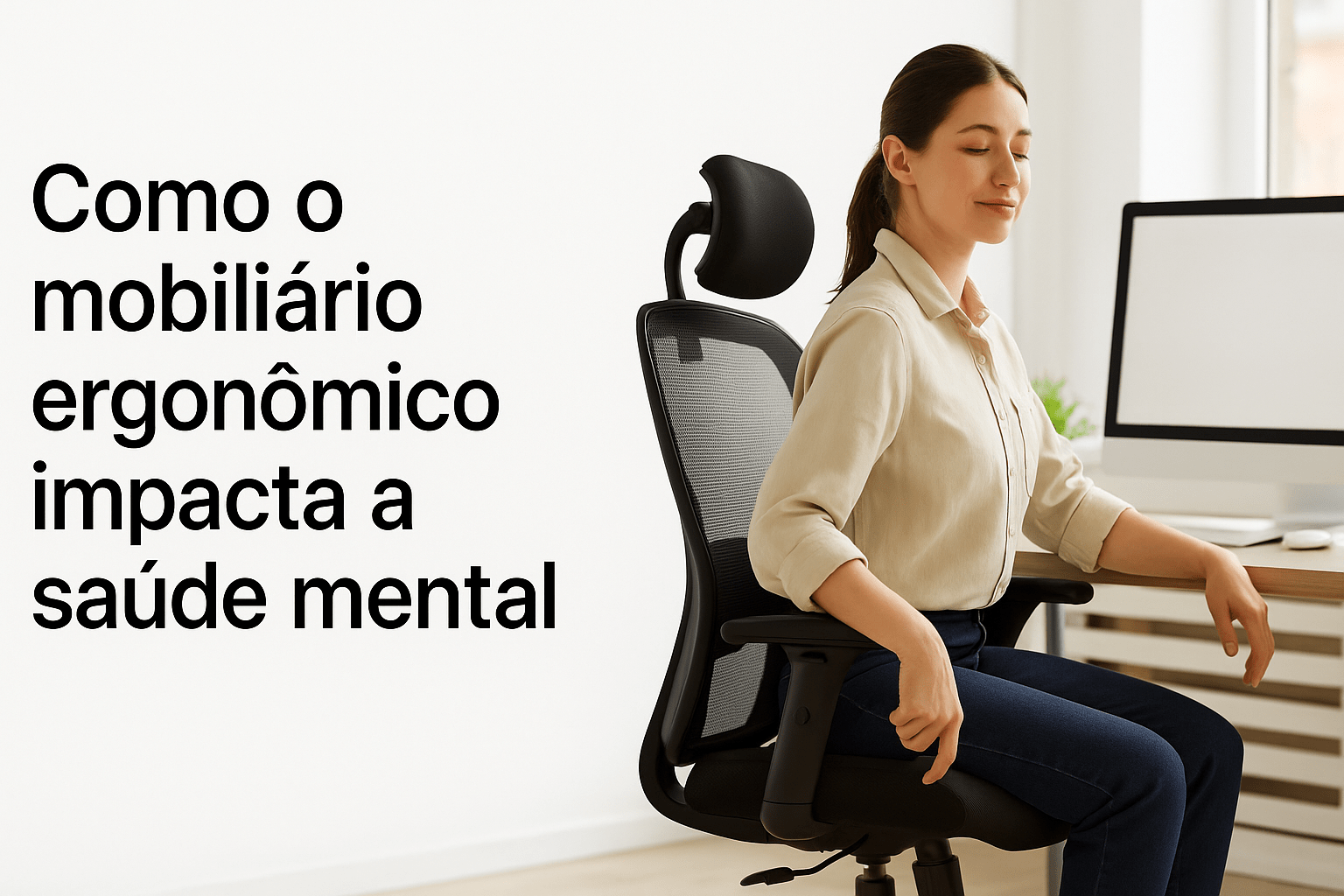 colaborador ajustando cadeira com mobiliário ergonômico corporativo